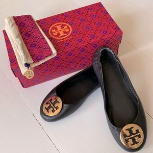 Tory Burch Mini Travel Ballet w/Metal Logo, Napa Leather, size 6.5, NWOT